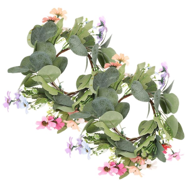 2-Pack Eucalyptus Candle Ring Bord Daisy Candle Wreath Bryllupssenter (25.00X25.00X6.00CM, som vist på bildet)