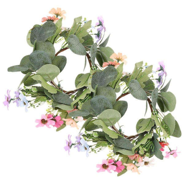 2-pack Eucalyptus Ljusring Bords Daisy Ljuskrans Bröllopscenterpieces (25.00X25.00X6.00CM, som visas på bilden)