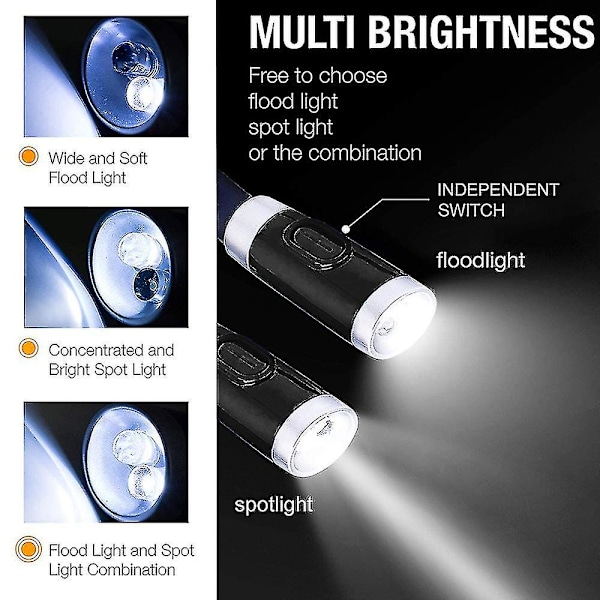 Uppladdningsbart LED-bokljus, halskram läslampor för läsning (svart)