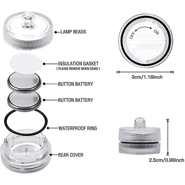24-pack Vattentäta Runda Mini LED-Tealights Undervattensljus