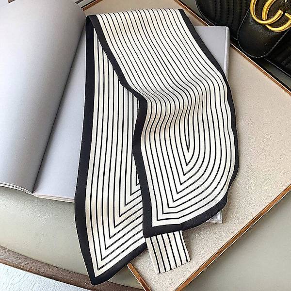 Liten silkesjal dam halsdukar wraps lyx märke kontor hår hals hijabs foulard hijab randig print sjalar damer（Vit）