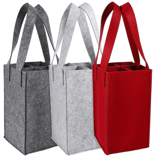 3 Packed wine bottle tote bag wine bottle gift bag felt wine bag reusable grocery bag suitable for travel camping picnic (as shown in the picture)