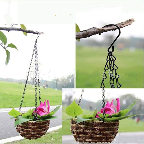6-pack 39 cm kraftig galvaniserad stålhängande blomkorg 3-punkts lykta fågelmatare svart