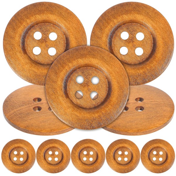 10 stk 50 mm 4-hulls tre knapper, miljøvennlige runde brede kant DIY trykknapper (brun) (10 stk, brun)