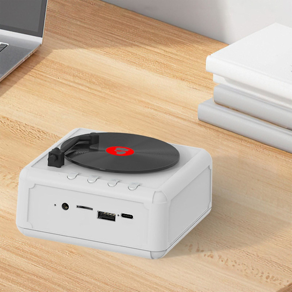 Skivspelare Trådlös Bluetooth Ljud Retro Kreativ Mini Bärbar Kort Insats Liten Högtalare Subwoofer Present (Vit)