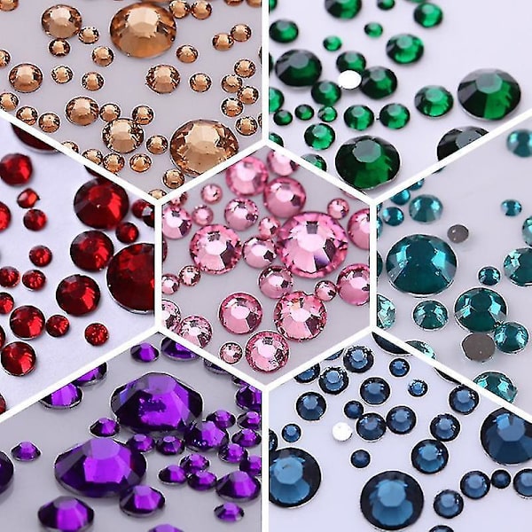 ND04 3D Neglekunst Rhinestone Mix Størrelser Ab Farver Flad Bund Kameleon Neglestifter