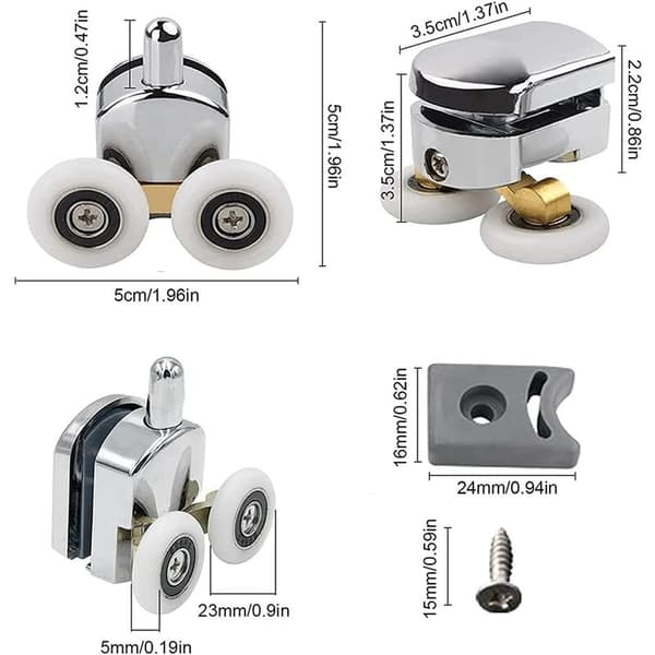 Set med 4 duschdörrrullar, 23mm dubbla duschdörrrullar, duschskjutdörrrullar för 4-6mm glashål