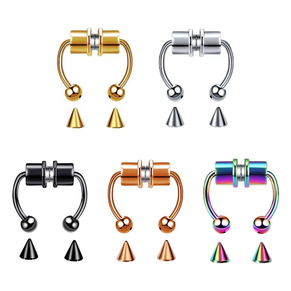 Magnetisk hestesko næsering - Clip-On, rustfrit stål, slidstærk, personlighed - Ingen piercinger påkrævet（Multicolor）