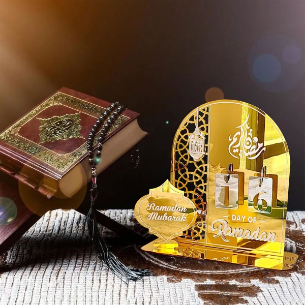 Mustakultainen akryyli Ramadan-kalenteritaulupöytä kotikoristeen Eid-laskenta-Ramadan-kalenteri 2024 Ramadan Eid Mubarak -koristeisiin (kulta)