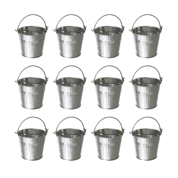 12-pakkaus Mini Tinplate Metal Bucket Frosted French Fries Tin Bucket - 10,5x7,2x10,5 cm (Hopea) (12 kpl, Hopea)