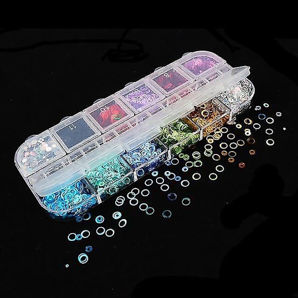 12YQ Holografiskt nagelkonstglitter 3d färgglada flingor