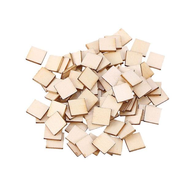 300 st 20 mm fyrkantiga träflisor tomma träflisor oavslutad DIY plakett för målning konst hänge hantverk (2X2 cm, ljusgul)