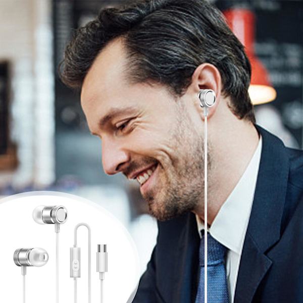 Metall In-ear Flat Port Hörlurar Typ-c-kontakt Tung Bas 20240236（Silver）