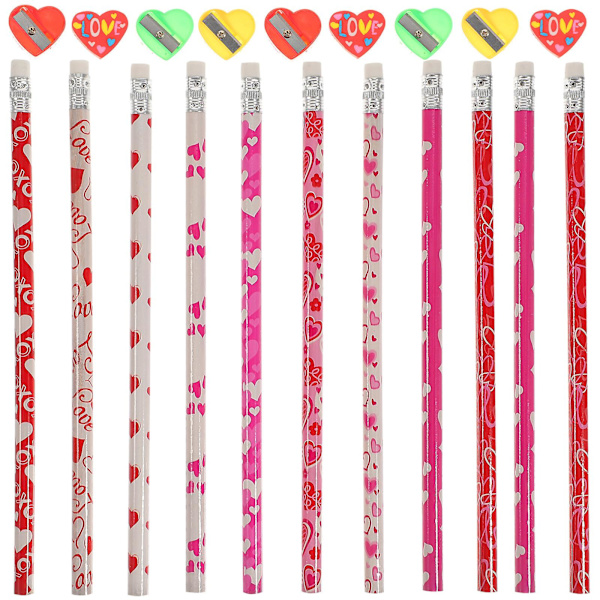 60-delars set med Alla hjärtans dag-papper, romantiska pennor, hjärtformade suddgummin, hjärtformade pennvässare (19,00X1,00X1,00CM, flerfärgad)