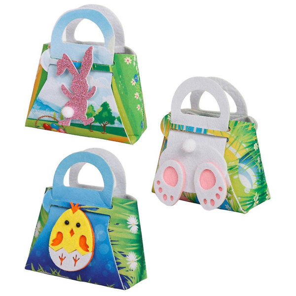3-pack pääsiäislaukut Pääsiäisjuhlalaukut Bunny Chick Candy Laukut Pääsiäiskoristeet (satunnaiset tyylit). (13,50 x 12,00 x 10,00 cm, useita värejä)