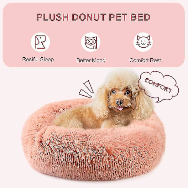 Rolig kæledyrs seng plys katteseng kennel hund beroligende sovesofa måtte rund hvile tæppe（40cm,Pink）