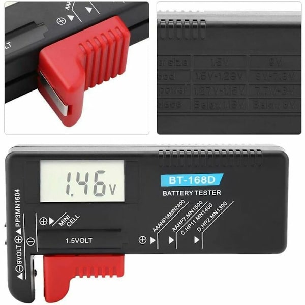 BT-168D LCD AA/AAA/C/D/9V/1.5V Universal Digital Batteritestare, Universal Batteritestare
