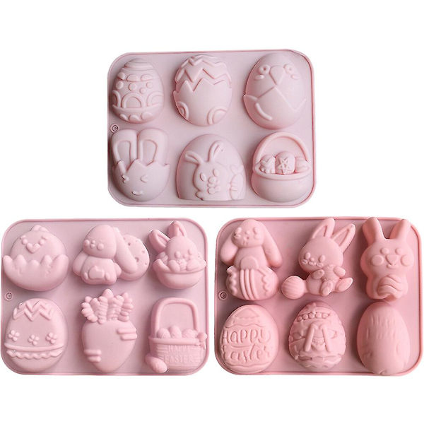 3-pack silikonformar för påsk, silikonformar för påsktårtor, silikonformar för fondant, silikonformar för påskfest (19,7 x 15 cm, rosa)