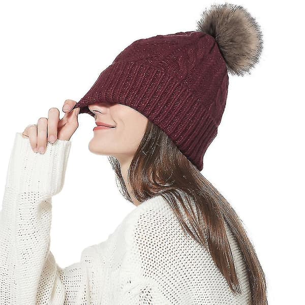 Mössa för kvinnor män vintermössa damer Cuffed Beanies mössa varma mössor（brun）