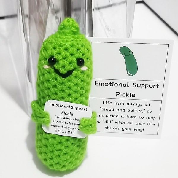 Handgjord virkad inlagd gurka leksak emotionellt stöd söt virkning positiv grönsaksdocka stressavlastning tröstande handvävd prydnad（Grön）