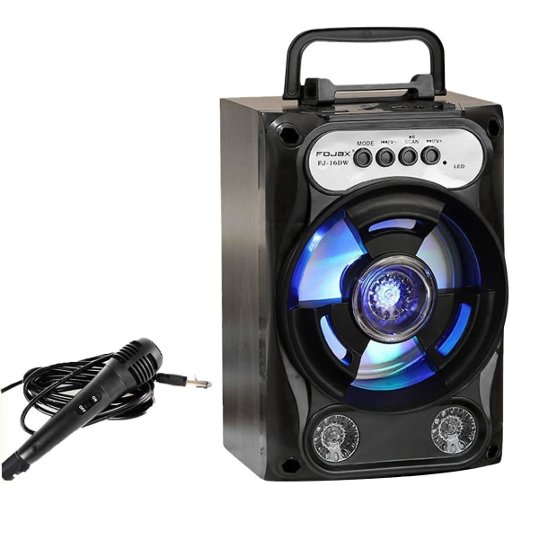 Trådlös Bluetooth-högtalare i trä med lyftande stort ljud, bärbar dans, plug-in-ljud, cool subwoofer med mikrofon med 1 mikrofon (svart)