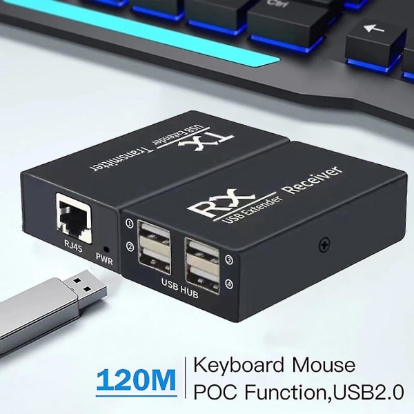 120 m USB Extender 4 Port Usb2.0 Hub Extender Over Rj45 Ethernet USB Utp Extension Lähettimen vastaanotto (musta)