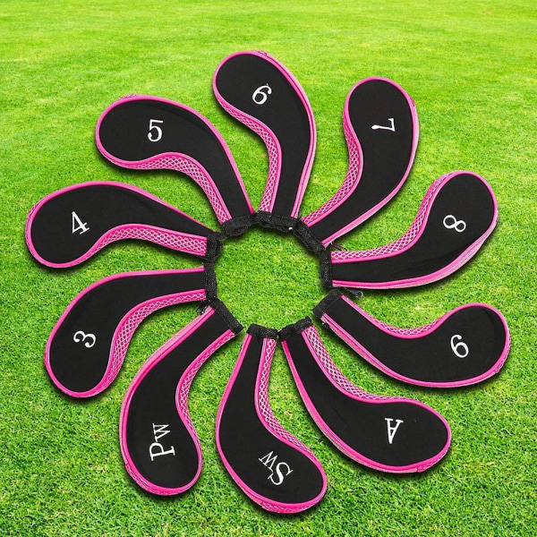 (vaaleanpunainen) Golfin rautapäänsuojukset, 10 vedenpitävää neopreenistä golfmailan päänsuojusta set suojakuorille Golftarvikkeet