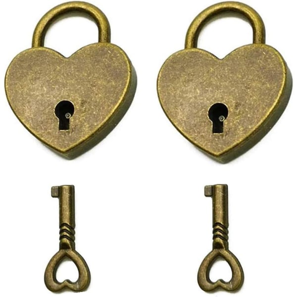 Sæt med 2 Mini45*59*8mm antik vintage stil Archaize hængelås med nøgle, mini antik bronze hængelås (hjerte)