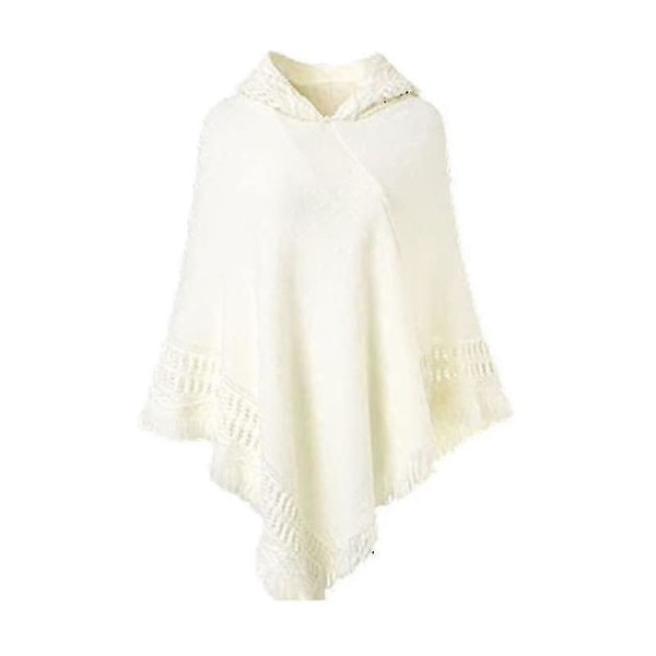 Kvinnors vinter stickade huva poncho cape enfärgad virkad fransad tofs sjal wrap oversized pullover kappa tröja