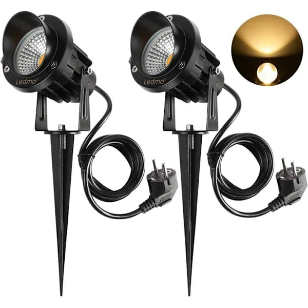 9W LED-strålkastare för utomhusbruk med markspett 3000K-3300k 900LM LED-spikbelysning för utomhusbruk IP65 Vattentät trädgårdslampa Varmvit 2-pack