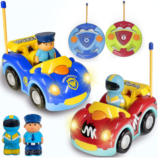 RC Cartoon Police Car and Racing Rc radiostyrda leksaker för småbarn och barn, paket med 2