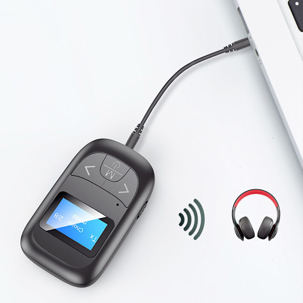 Trådlös Bluetooth 5.0 Ljudadapter Mottagare Inbyggd Brusreducering HIFI Ljudkvalitet Bluetooth Mottagare LCD Skärm Adapter Svart