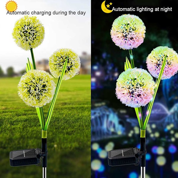 2 st Dandelion Solcellsmarkbelysning Vattentät Levande Simuleringsblomma För Trädgård Gräsplan Dekoration