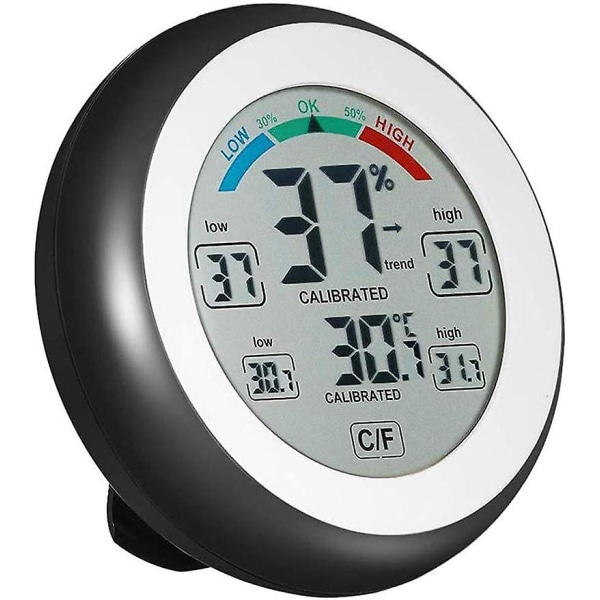 Digital Hygrometer, inomhustermometer Hygrometer Omgivningstemperatur Max Min Display Noggrann väggmonterad bordstermometer med pekskärm för