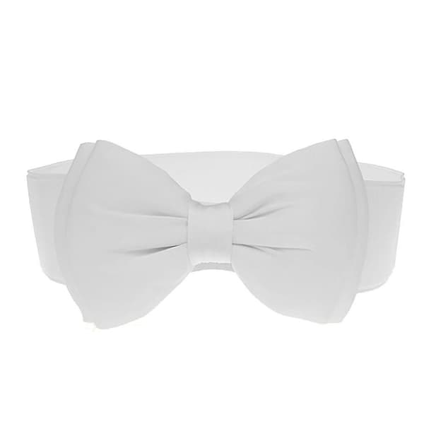 Kvinnors mode rosett midjeband bred elastisk stretch midjebälte（Vit）