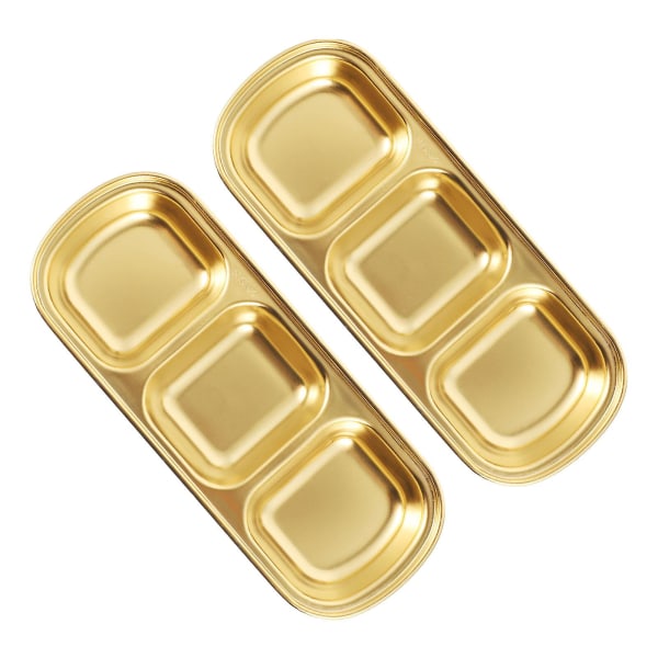 2 krydderiholdere, rustfrit stålsaucebakker, tre-rum forretsbakker (20,5X8X2CM, guld)