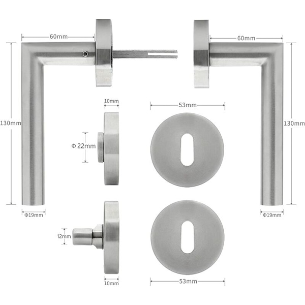 Dörrhandtag Borstat Rostfritt Stål Dörrhandtag Set Badrum och Toalett Invändiga Dörrar L-Form Silver Handtag Set