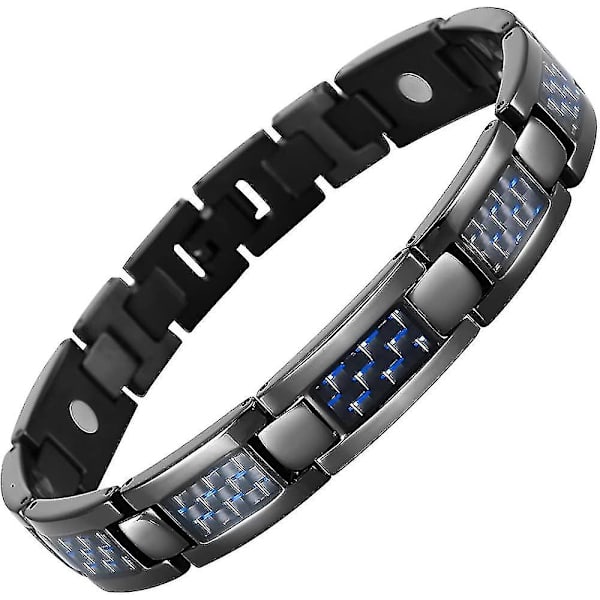 Blå kolfiber svart titan magnetiskt armband för män, justerbart