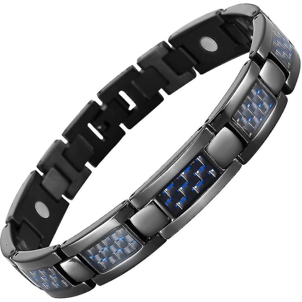 Herre Blå Carbon Fiber Sort Titanium Magnetisk Armbånd Justerbar