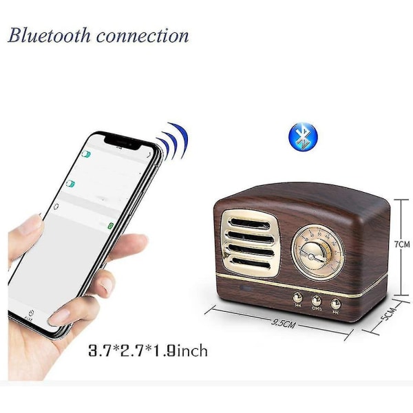 Bärbar Bluetooth Retro-högtalare, Trådlös Mini Vintage -högtalare med rik bas