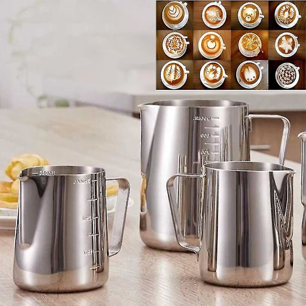 Mjölkkanna, 350 ml + 600 ml handhållen mjölkskummare i rostfritt stål, mjölkskummare för kaffekräm