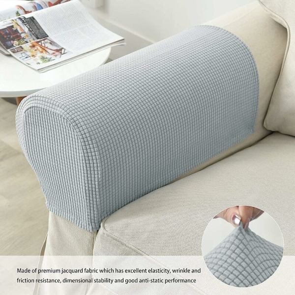 Set med 2 halkfria jacquard stretchiga soffarmstödsöverdrag Predector armstödsöverdrag för vilstol ljusgrå