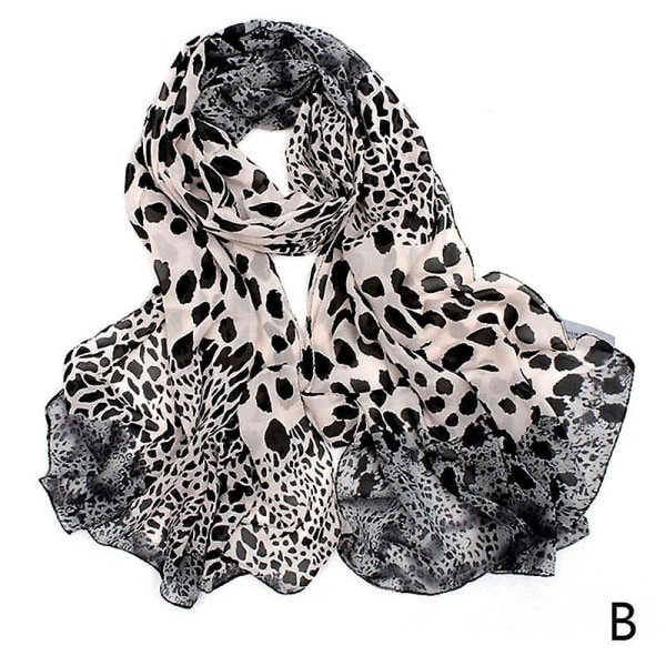 Fashion elegant kvinnor leopard chiffong lång hals stor sjal wrap sjal stulna sjalar wraps kvinnor kvinnliga（Grå）