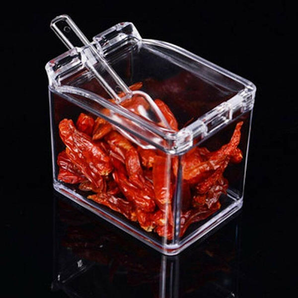 Kryddbox Set 4 st Transparenta Flaskor Salt Spice Jar, Kryddburkar Kökskryddförvaring Behållare med 4 Skedar Konservburk Lock och Sked