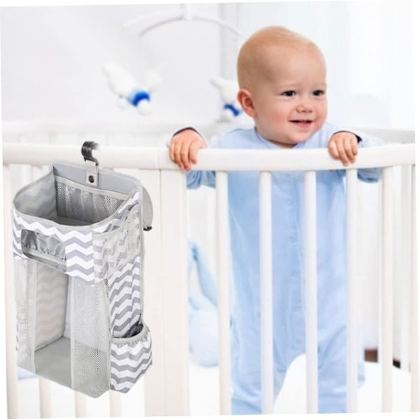 Baby Hängande Barnkammare Organizer Stor Kapacitet Spädbarn Spjälsäng Blöjhållare Randig Förvaringsväska Hushållsförvaringstillbehör Daglig Förvaring (grå Randig) (1p