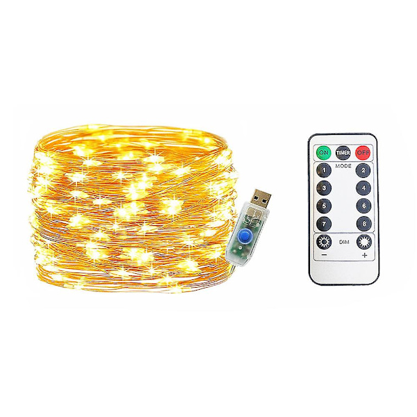 Usb Led Julgransljus med fjärrkontroll 100led Halloween Inomhus Utomhus Dekorationsljus Sovrum Bröllopsfest Hemträdgård Varm Vit
