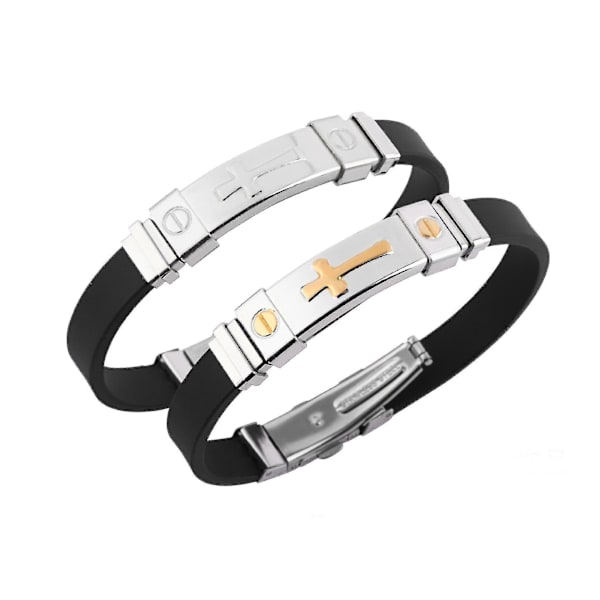 2 st/lot Jesus Christian herr armband kors skruv silikon armband