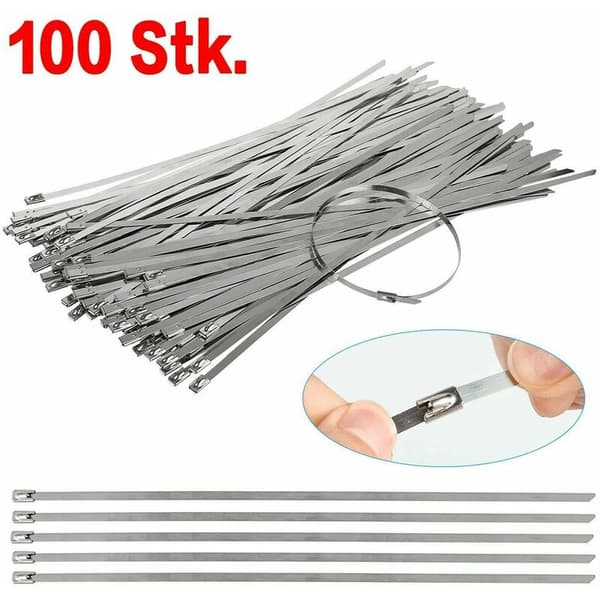 100x rostfria kabelbindare metallkabelbindare kabelbindarsats 30cm