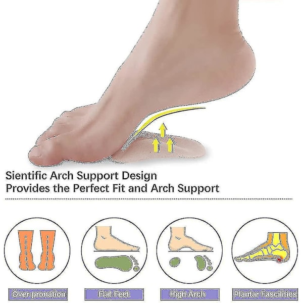 Gel Arch Support Pads Plantar Fasciitis Inläggssulor. 6 Par Självhäftande Hög Arch Pad-YGWL