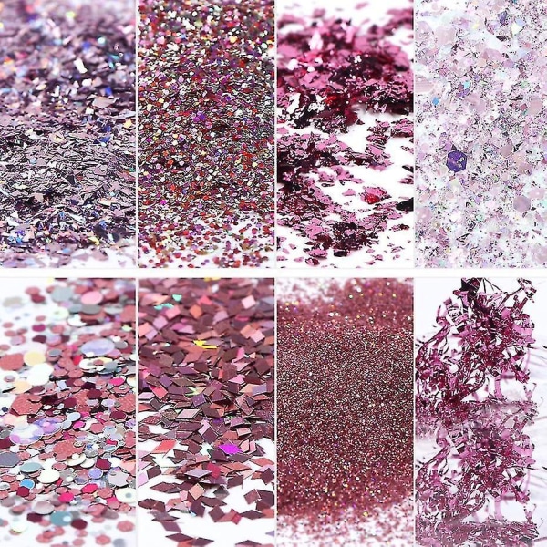 1506 08 Mix Glitter Nail Art Powder Flakes Set Holografiska paljetter för manikyr